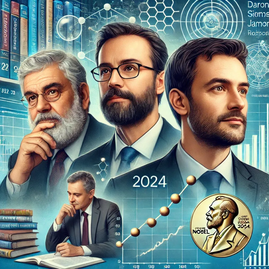 Daron Acemoglu, Simon Johnson, and James Robinson REAL IMAGES, along with the 2024 Nobel Prize