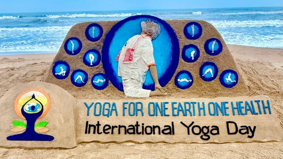 Sand Artist Creates Yoga Sculpture Of PM Modi At Puri Beach To Mark 11th International Day of Yoga | India News Sand Artist Creates Yoga Sculpture Of PM Modi At Puri Beach To Mark 11th International Day of Yoga | India News