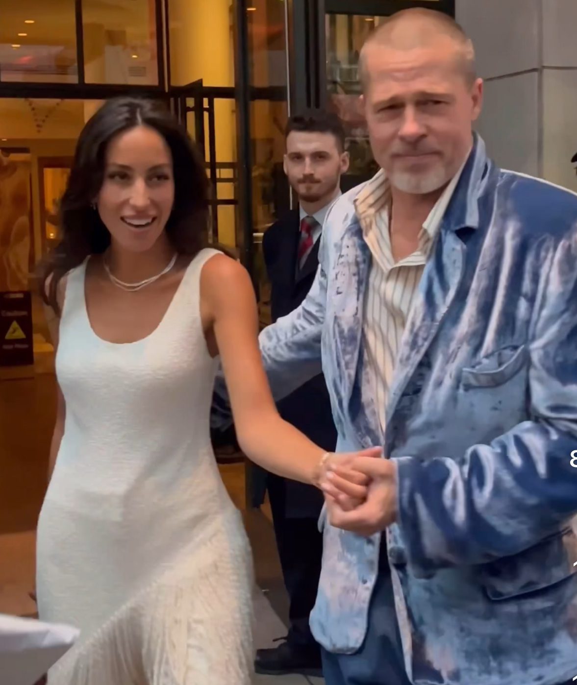 Brad Pitt Wears Blue Velvet Willy Chavarria Blazer as Ines de Ramon Stuns in Ivory Silk Boucle Fringed Gabriela Hearst Set Brad Pitt Wears Blue Velvet Willy Chavarria Blazer as Ines de Ramon Stuns in Ivory Silk Boucle Fringed Gabriela Hearst Set